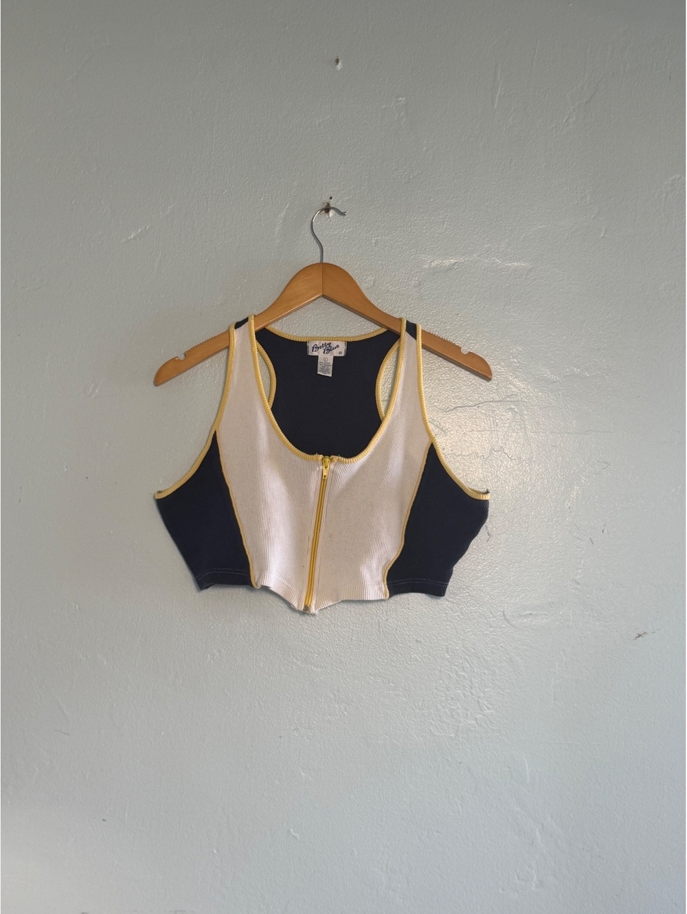 Betty Blue Colorblock Zip Front Cropped Tank Top